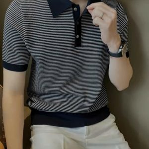 Áo Polo dệt kim kẻ ngang